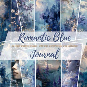 Romantic Blue Journal, Shabby Junk Journal, Printable Scrapbook, Scrapbook Papers, Collage, Shabby Chic, Digital Printables, Castle