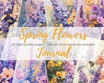 Frühlingsblumen Junk Journal Kit | Digitale schicke florale Journalseiten | Journaling-Zubehör | Florales Junk Journal | Druckbares Papierhandwerk