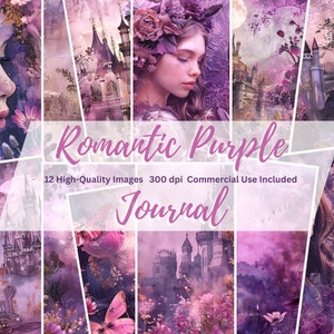 Romantic Purple Journal, Shabby Junk Journal, Printable Scrapbook, Scrapbook Papers, Collage, Shabby Chic, Digital Printables, Castle