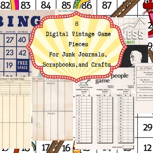 Cartões de jogos antigos para download, itens de jogos antigos, cartão de bingo antigo, peças de jogos antigos, itens antigos e peças de jogos para download