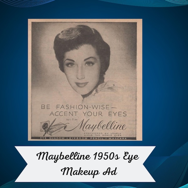 1950s Maybelline Eye Make-Up magazine ad, Vintage makeup ephemera, makeup ephemera, Vintage Maybelline ephemera