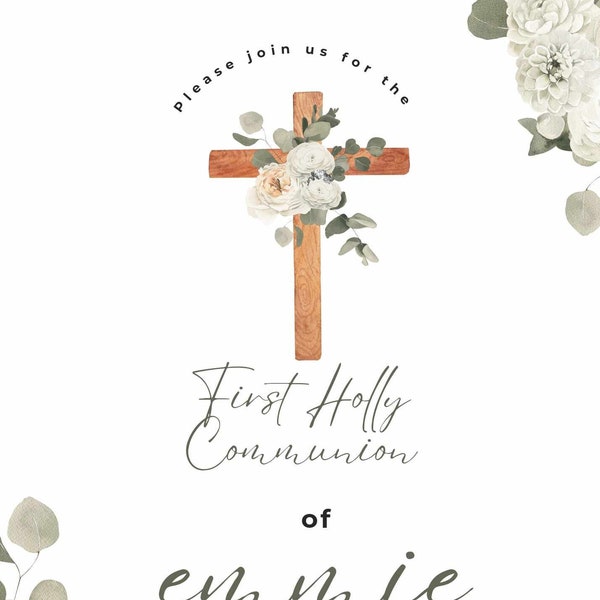 Customized Classy First Communion Invitations, Simple First Communion Invitation Cards with Envelopes, Classic, Calligraphy, Elegant Invite,