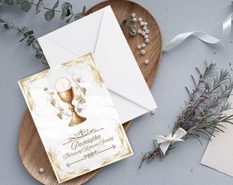 Personalized First Holy Communion Card | Elegant 5x7 Folded Religious Keepsake