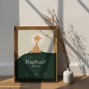 Póster de nacimiento personalizado: nombre, fecha, hora, altura y peso del bebé. Regalo decorativo para la habitación de la jirafa.
