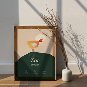 Póster de nacimiento personalizado: nombre, fecha, hora, altura y peso del bebé. Regalo de nacimiento para recién nacidos. Decoración de pared para habitación de bebé.