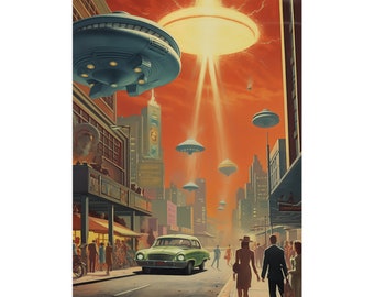 Retro UFO Alien Art, Collage Art, Trippy Wall Art, , Cosmic Art, Vintage Art, Space Art, Art Print, UFO art