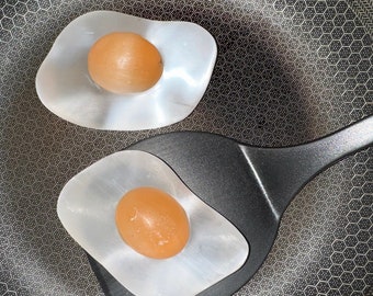 White and Peach Selenite (satin spar) Fried Eggs