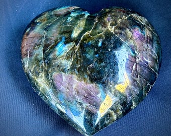2-pounds Labradorite Heart | Purple Pink Flash | Crystal Carving | Free Stand | Love & Transformation Stone | Great Gift for Loved One
