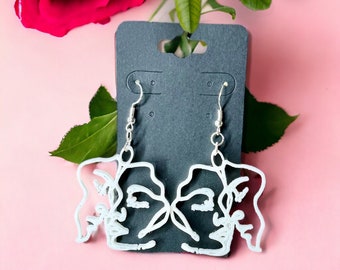 Sterling Silver & PLA Kissing Faces Earrings - Unique Artistic Love-Inspired Design Drawing-Style