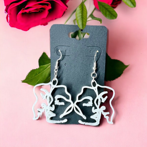 Sterling Silver & PLA Kissing Faces Earrings - Unique Artistic Love-Inspired Design Drawing-Style