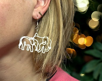 Sterling Silver & PLA Elephant Family Earrings - Mother and Baby Elephant Artistic Nature Design Jewelry