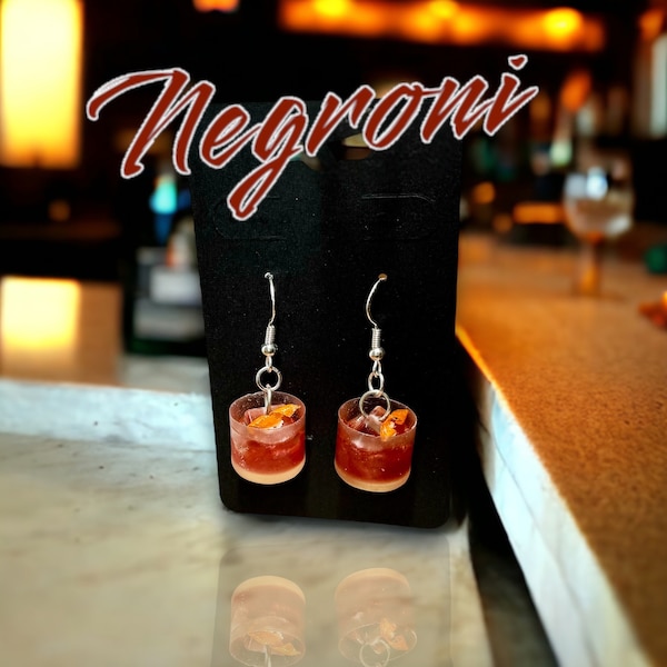 Mixologist Earrings: Sterling Silver & Resin Negroni Cocktail Earrings - Bartender Gift, Colorful Bar-Inspired Accessory