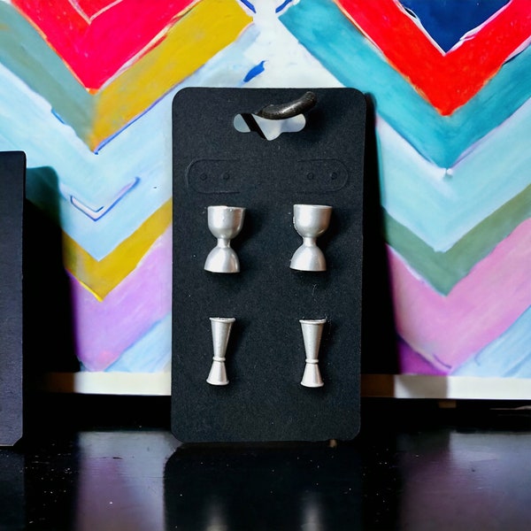 Mixologist Stud Earrings: Japanese and Bell Jigger 3D printed Resin and Stainless Steel Posts Craft Cocktail Bartender Accessory