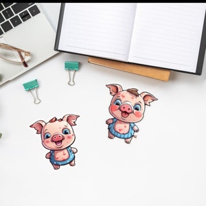 Cute Pig Cartoon Sticker, Farm baby clipart, cartoon pig digital sticker, goodnotes stickers, descarga digital animal lindo, archivo PNG / JPG,