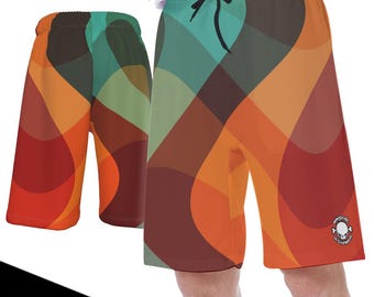 Men&#39;s Colorful Waves Lounge Shorts: Breathable Elastic Waist
