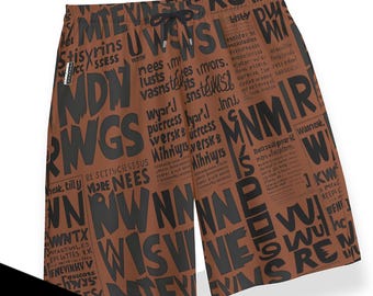 Cotton Jersey Shorts: Newsprint Print, Elastic Waistband
