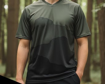 Mountain Layers Cycling Jersey Relaxed Fit Short Sleeve AOP Unisex Recycled Poly
