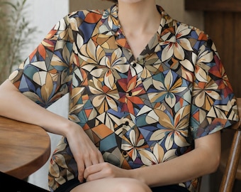Earthy Florals Button Shirt Short Sleeve Relaxed Fit AOP Recycled