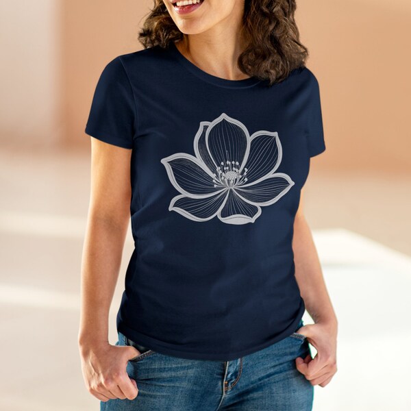 Women's Giant Flower Graphic Midweight Cotton Short Sleeve Tee