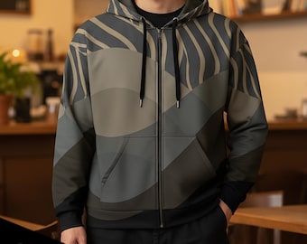 Abstract Wave Zip Hoodie | Modern Streetwear Relaxed Recycled Unisex