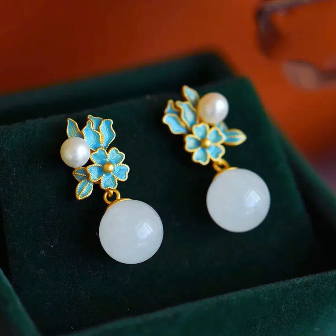 Silver Jade Earrings for Women/ladies White Stone Drop Earrings/girls