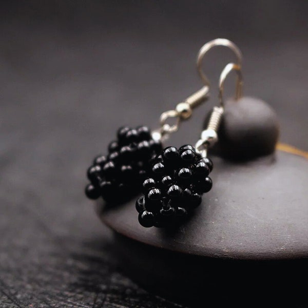 Cute Grape Earrings For Women/Ladies Black Grape Drop Earrings/Women's Natural Agate Fruit Earrings/Girls Hook Earrings Jewelry/Gift For Her