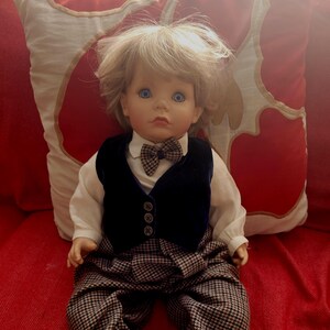 Susan Wakeen Christmas Boy 1994 Blue Eyed Blond Collectible Doll Limited Edition in Original Box and Certificate of Authenticity 19'' Tall