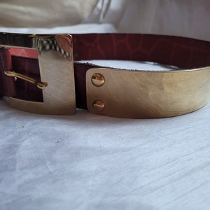 FURLA Vintage Green Leather Belt with Gold Square Buckles Size S Made in Italy Amazon.com: Women Fashion Belt Business Casual Faux Leather  main image 3