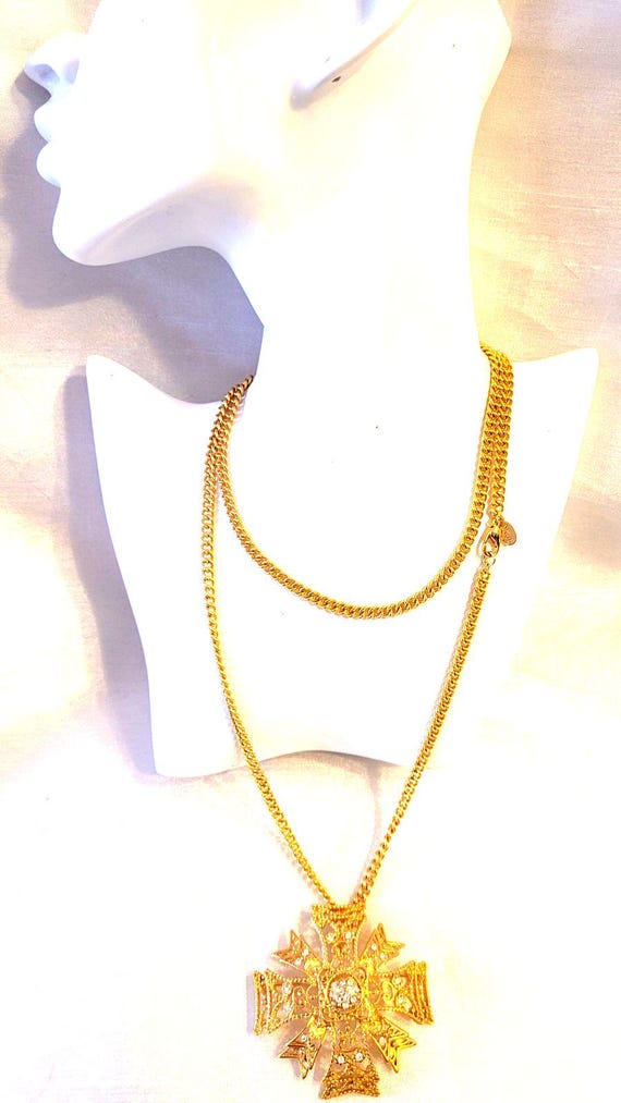 KJL Kenneth Jay Lane Maltese Cross Crystal Rhines… - image 8