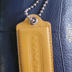 Coach Hang Tag Cowhide Leather Mustard Yellow Color Size Extra Large Keychain Bag Accessory Silver tone Hardware Length 3&#39;&#39;