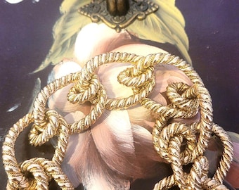 Rare AERIN Lounder Chunky Twisted Rope Chain Bracelet Toggle Clasp Gold Plated Signed Made in USA