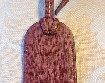 Dooney and Burke Hang Luggage Tag in Deep Burgundy Wine Red Dark Red Leather Finish with Leather Cord Tag Length 3.5''