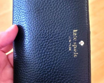 Kate Spade Slim Bailey Black Pebbled Leather Wallet Bifold Credit Checkbook Button Closure