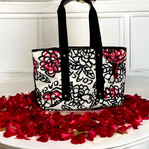 Coach Y2K Daisy Flower Graffiti Tote Black White Multicolor Rose