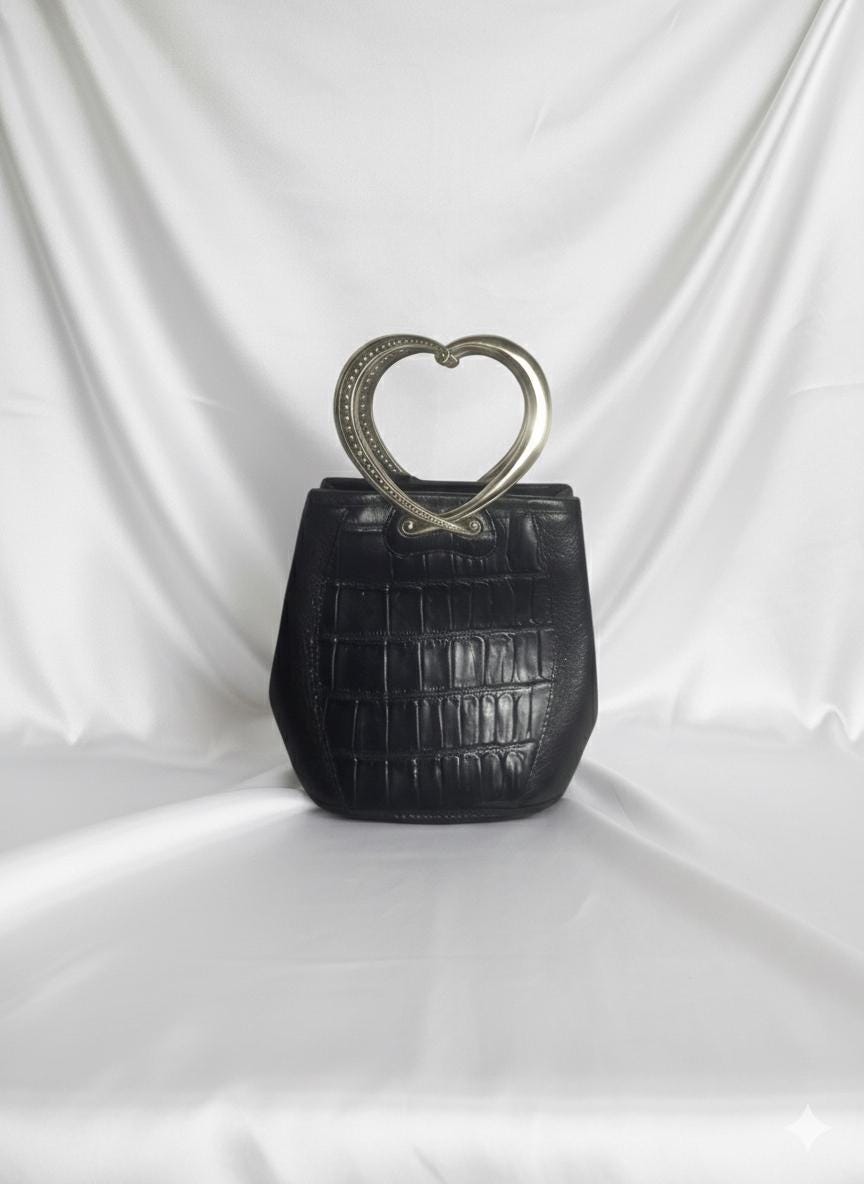 Brighton Heart Shaped Metal Handles Crocodile Embossed Panel Flat