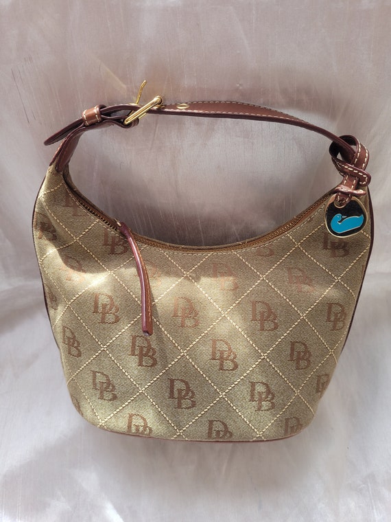 Dooney Bourke Tan Brown DB Signature Canvas Combination Genuine