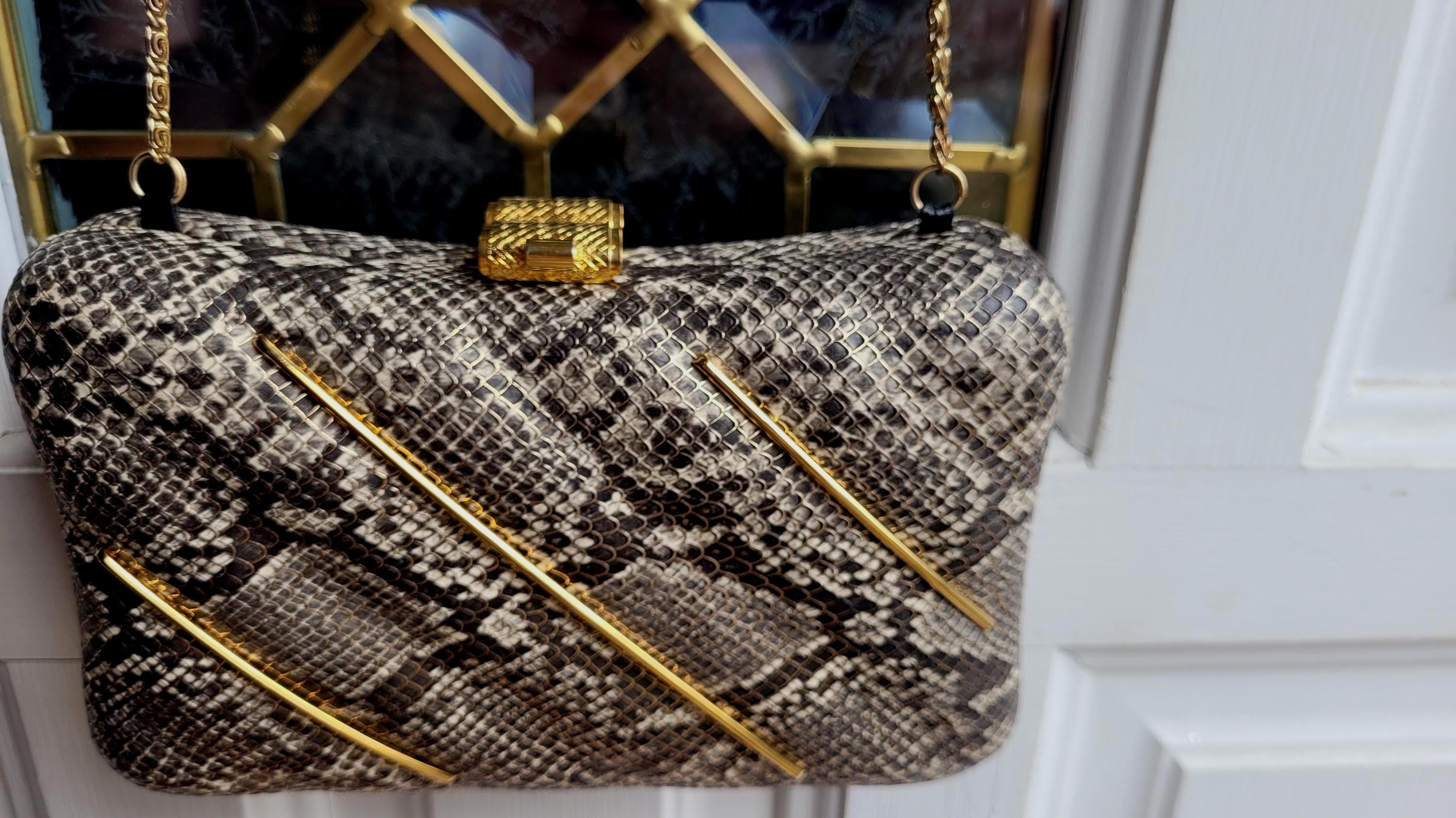Sharmark Las Vegas Evening Chain Shoulder Bag Python Print Solid