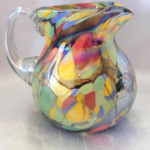 Murano Carnaval Confetti Glass Small Hand Made Blown Pitcher Jug Creamer Art Venetian Glass Translucent Made in Italy Height 4&#39;&#39;