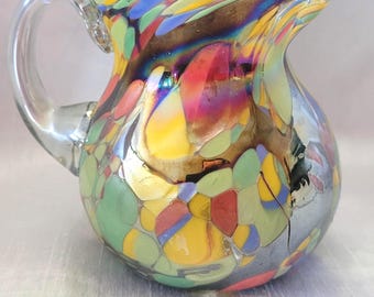 Murano Carnaval Confetti Glass Small Hand Made Blown Pitcher Jug Creamer Art Venetian Glass Translucent Made in Italy Height 4''
