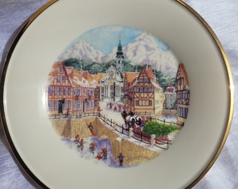 Vintage Lenox Eternal Holiday Village Plate European Street City Winter Scene Christmas Tree Children Alpes Mountains Made in USA 9.21''