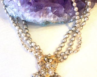Eugene Schultz Miriam Haskell Faux Pearl Multistrand 15'' Chocker Designer Necklace Vintage Signed
