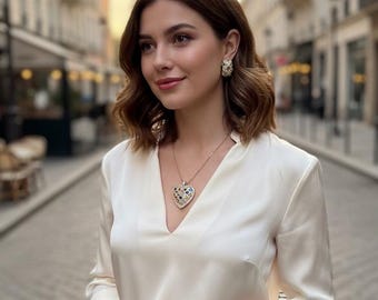Vintage Joan Rivers Multicolored Swarovski Crystals Heart Necklace Multi Strand 24K Gold Chain Clip on Earings Designer Costume Jewelry Set