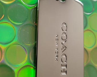 Coach Hang Tag Bag Charm Accessory Silver Tone High Polish Thick Metal Length 2.1"