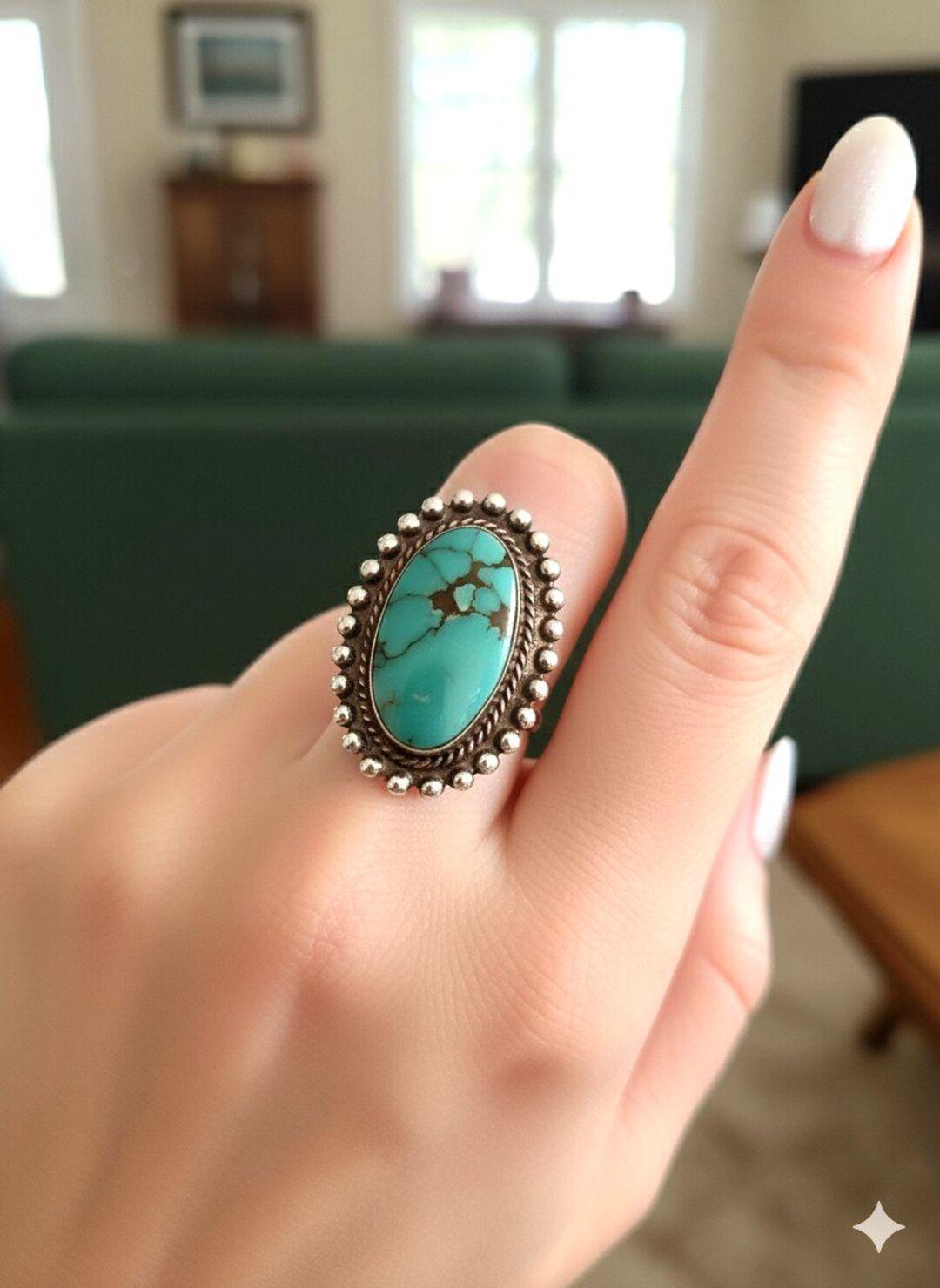Vintage Southwestern Navajo Style Sterling Silver Turquoise Oval ...