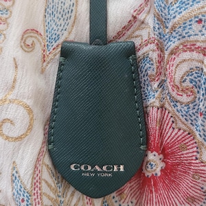 Coach Peyton Saffiano Leather Key Fob Hang Tag Bag Keychain Accessory with Hidden Key Ring Silver Tone Hardware Color Dark Forest Green