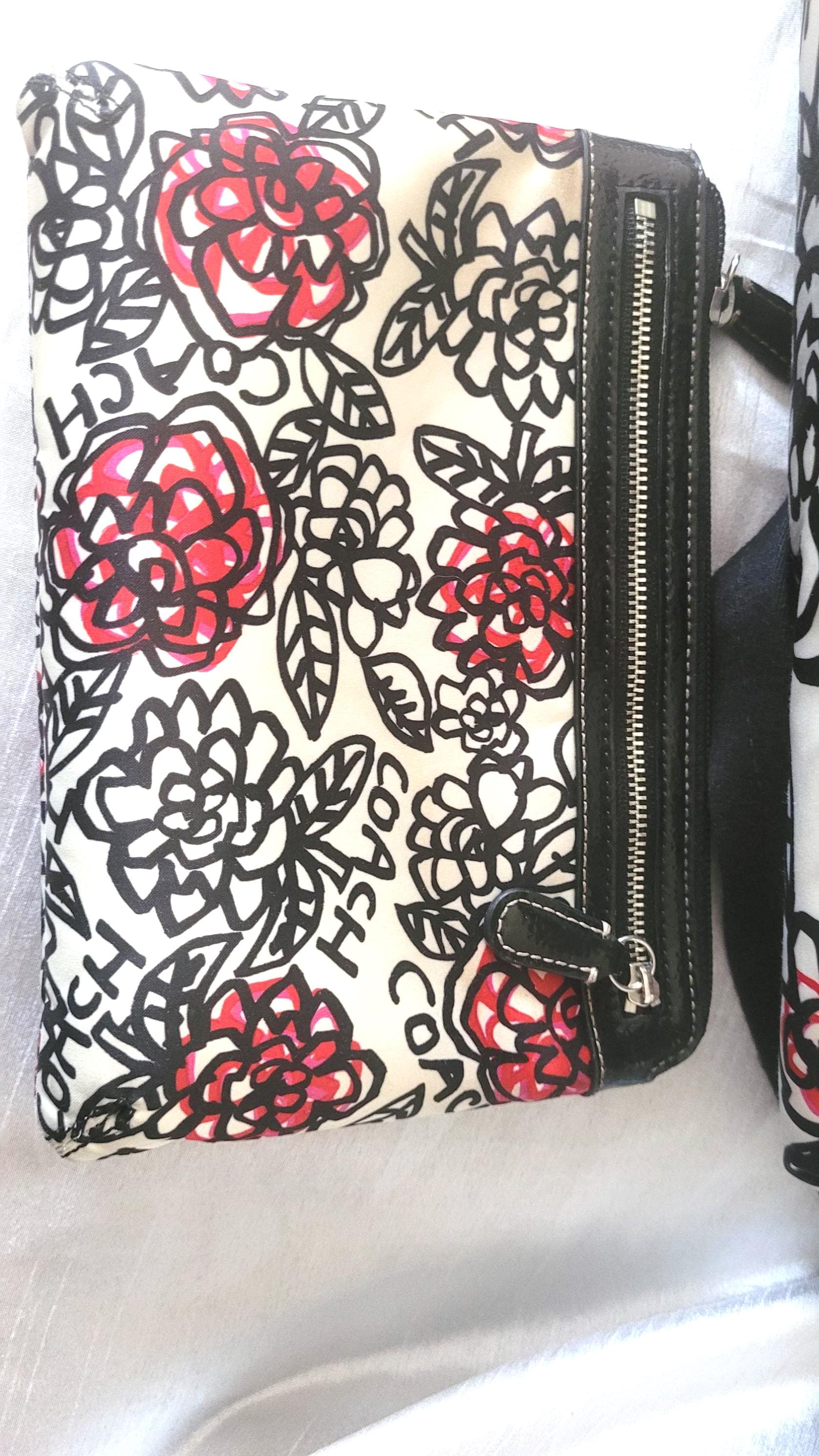 Coach Y2K Daisy Flower Graffiti Tote Black White Multicolor Rose