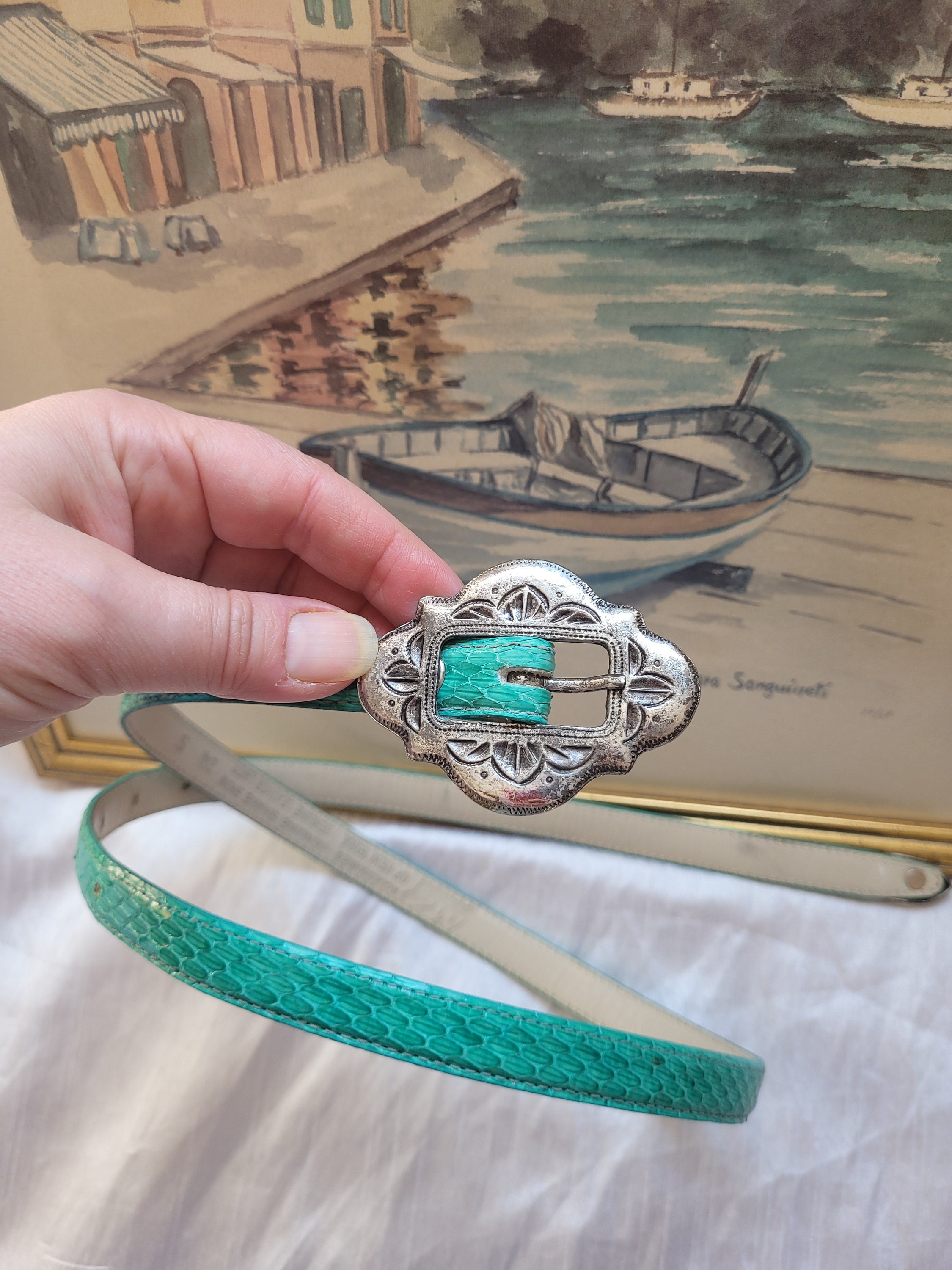 Vintage Women\'s MZ Accessories Of N. Y. Genuine Snakeskin Belt Leather Lining MZA of New York 1983 Signed Snakeskin Belt, Size 30 to 34  main image 2