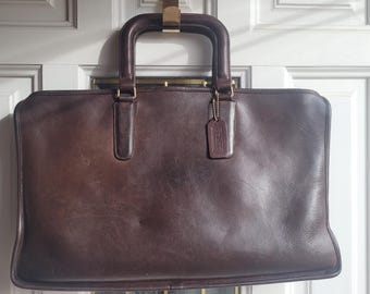 Vintage Coach Leatherware Slim Portfolio Laptop Office Satchel Bag New York USA Bonnie Cashin Circa Mid 1970 Brown Cowhide Leather Top Zip