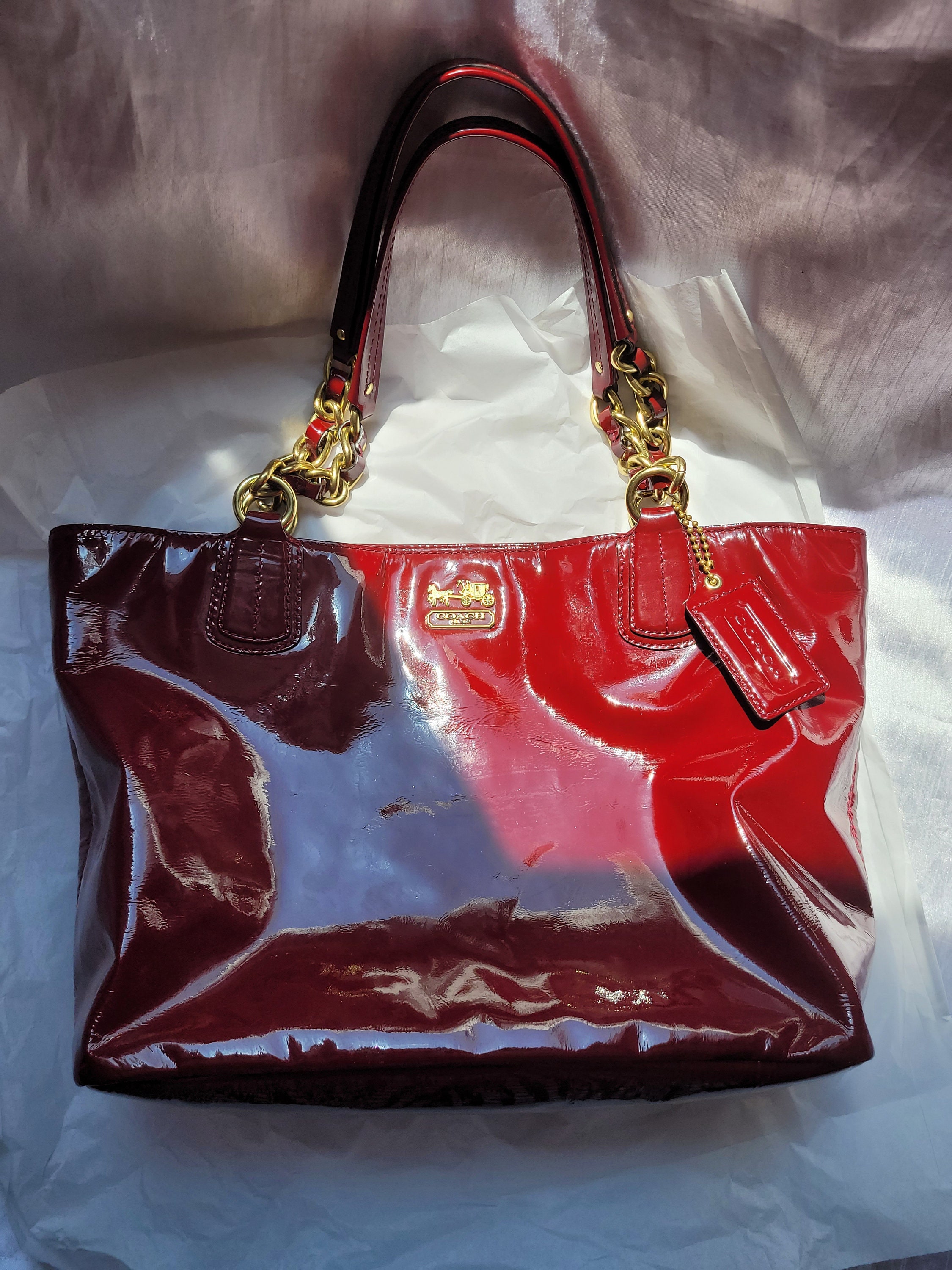 Coach Madison Patent Patented Glossy Red Leather Tote Coach Madison Patent Patented Glossy Red Leather Tote