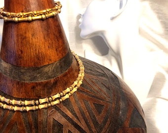 Zestaw naszyjnika i bransoletki Vintage Monet Bamboo 28'', ciężka, pozłacana biżuteria kostiumowa, sygnowana przez projektanta